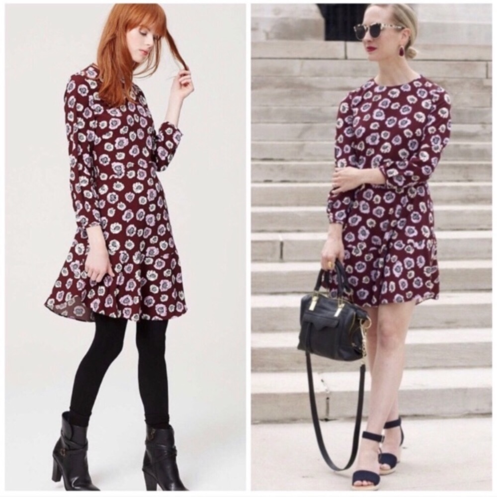 Loft size 4 dress burgundy with lilac & white